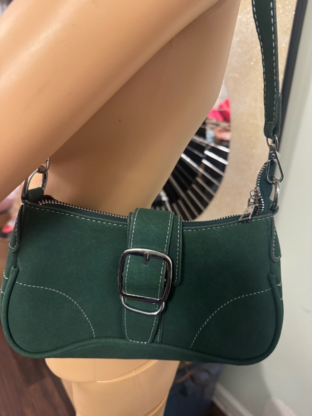 Green Suede Crossbody Shoulder Bag - Unbranded